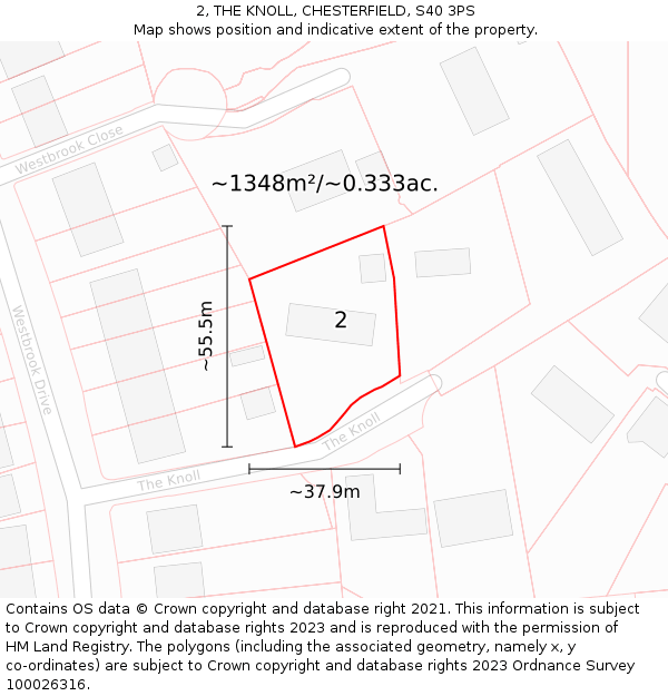 2, THE KNOLL, CHESTERFIELD, S40 3PS: Plot and title map