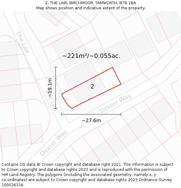 2, THE LAIR, BIRCHMOOR, TAMWORTH, B78 1BA: Plot and title map