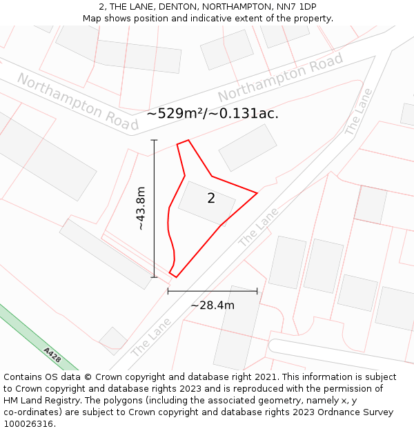 2, THE LANE, DENTON, NORTHAMPTON, NN7 1DP: Plot and title map
