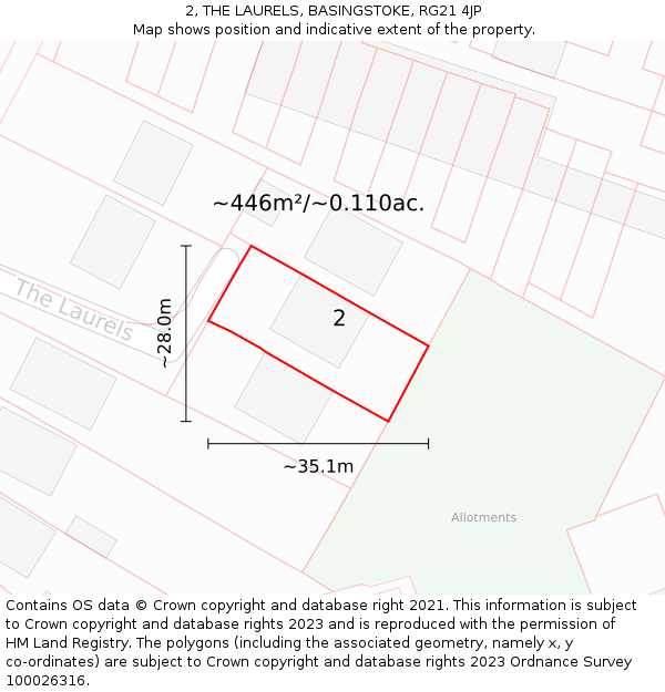 2, THE LAURELS, BASINGSTOKE, RG21 4JP: Plot and title map