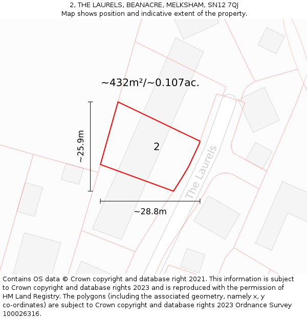 2, THE LAURELS, BEANACRE, MELKSHAM, SN12 7QJ: Plot and title map