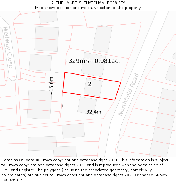2, THE LAURELS, THATCHAM, RG18 3EY: Plot and title map