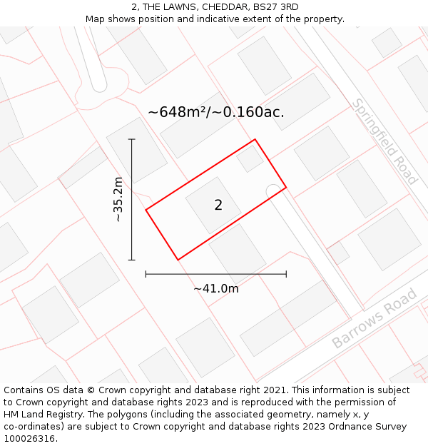 2, THE LAWNS, CHEDDAR, BS27 3RD: Plot and title map