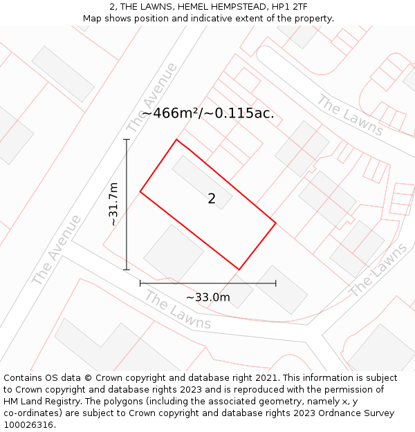2, THE LAWNS, HEMEL HEMPSTEAD, HP1 2TF: Plot and title map