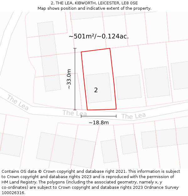 2, THE LEA, KIBWORTH, LEICESTER, LE8 0SE: Plot and title map