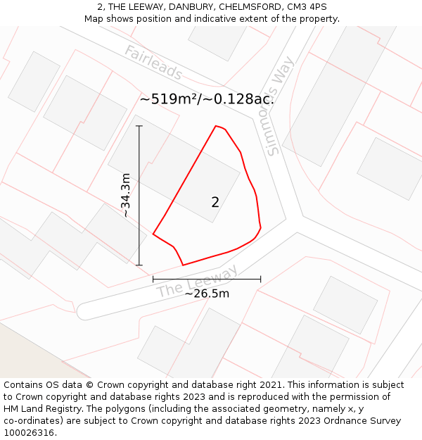 2, THE LEEWAY, DANBURY, CHELMSFORD, CM3 4PS: Plot and title map