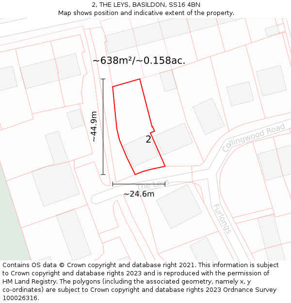 2, THE LEYS, BASILDON, SS16 4BN: Plot and title map