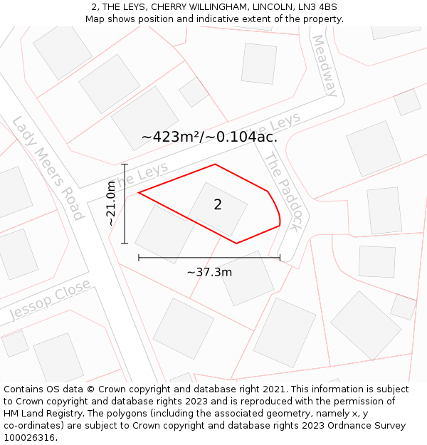 2, THE LEYS, CHERRY WILLINGHAM, LINCOLN, LN3 4BS: Plot and title map