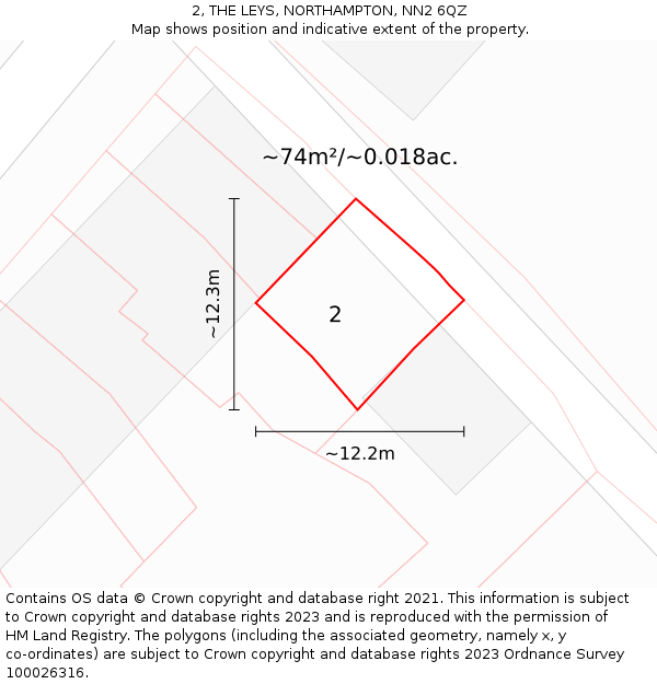 2, THE LEYS, NORTHAMPTON, NN2 6QZ: Plot and title map