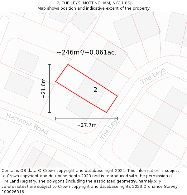 2, THE LEYS, NOTTINGHAM, NG11 8SJ: Plot and title map