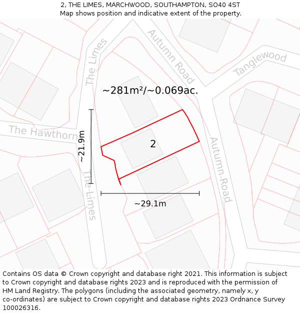 2, THE LIMES, MARCHWOOD, SOUTHAMPTON, SO40 4ST: Plot and title map