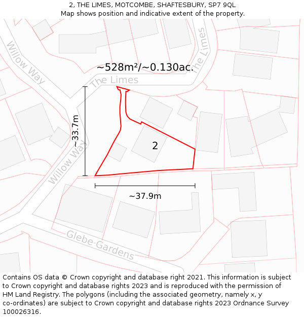 2, THE LIMES, MOTCOMBE, SHAFTESBURY, SP7 9QL: Plot and title map
