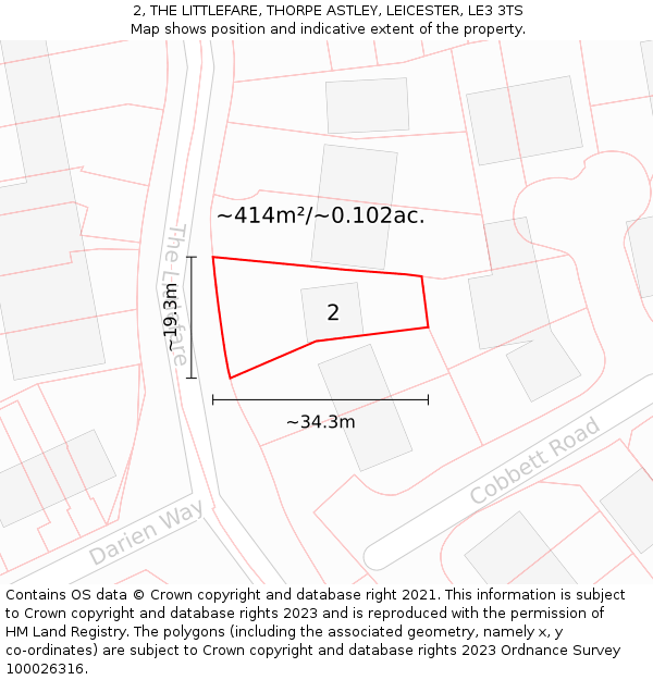 2, THE LITTLEFARE, THORPE ASTLEY, LEICESTER, LE3 3TS: Plot and title map