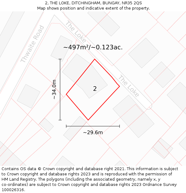2, THE LOKE, DITCHINGHAM, BUNGAY, NR35 2QS: Plot and title map