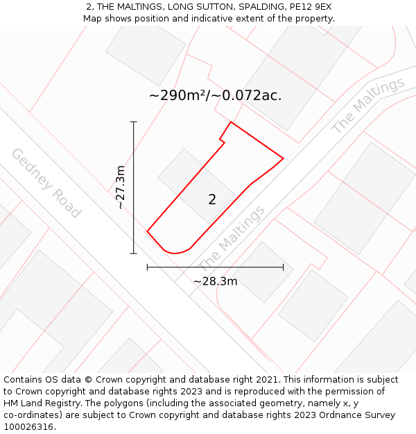 2, THE MALTINGS, LONG SUTTON, SPALDING, PE12 9EX: Plot and title map