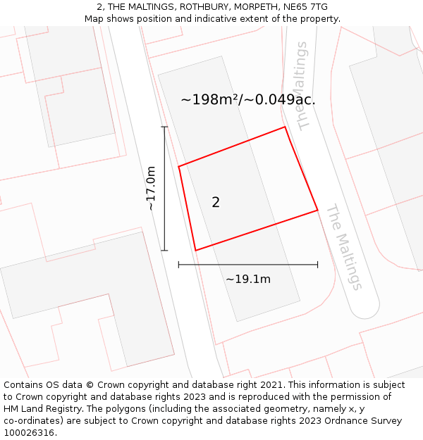 2, THE MALTINGS, ROTHBURY, MORPETH, NE65 7TG: Plot and title map