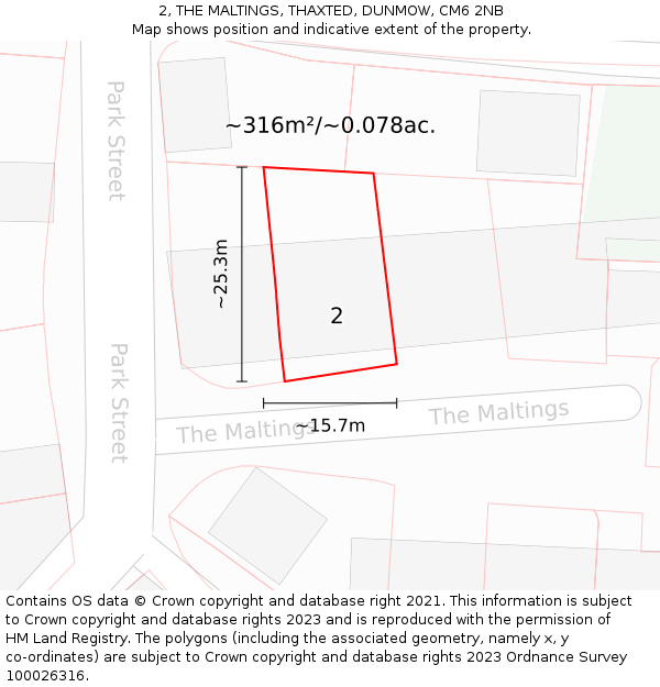 2, THE MALTINGS, THAXTED, DUNMOW, CM6 2NB: Plot and title map