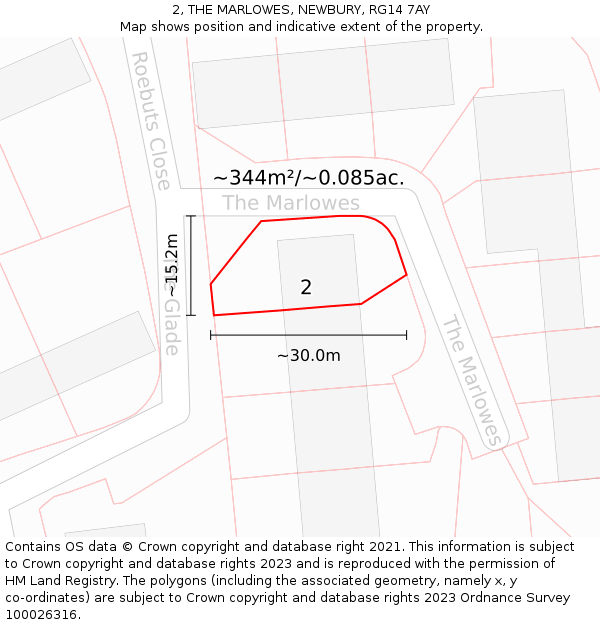 2, THE MARLOWES, NEWBURY, RG14 7AY: Plot and title map