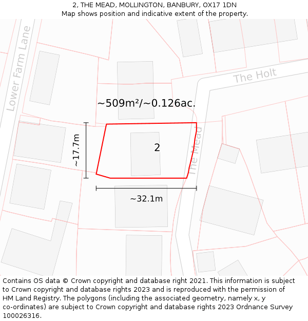 2, THE MEAD, MOLLINGTON, BANBURY, OX17 1DN: Plot and title map