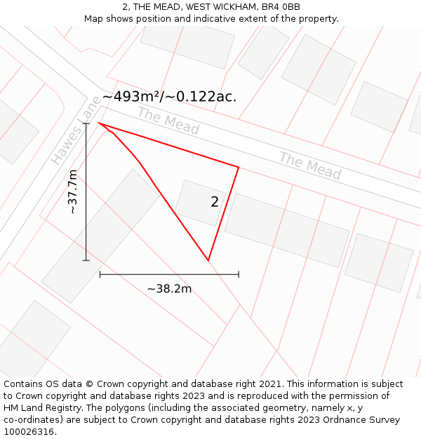 2, THE MEAD, WEST WICKHAM, BR4 0BB: Plot and title map