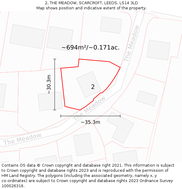 2, THE MEADOW, SCARCROFT, LEEDS, LS14 3LD: Plot and title map