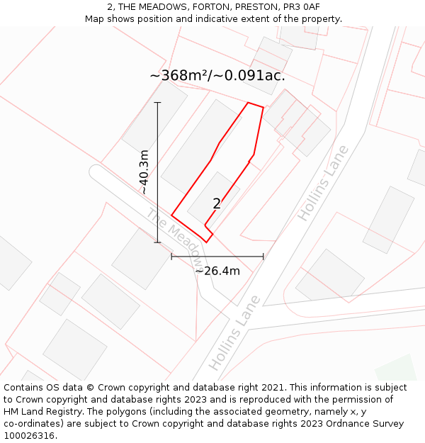 2, THE MEADOWS, FORTON, PRESTON, PR3 0AF: Plot and title map