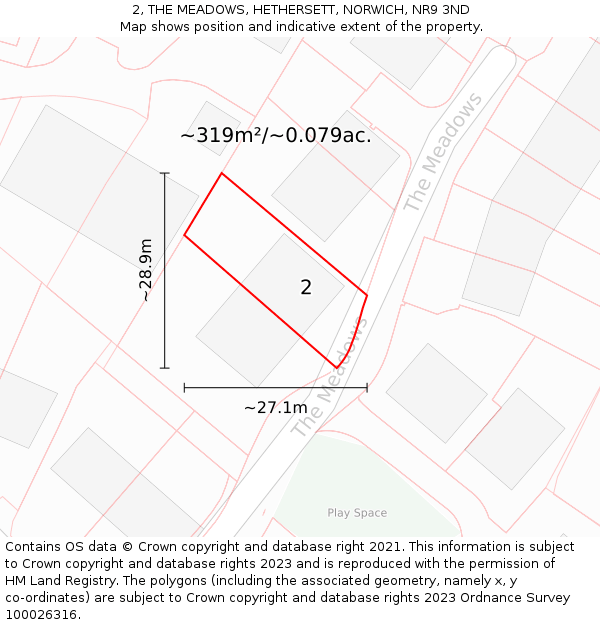 2, THE MEADOWS, HETHERSETT, NORWICH, NR9 3ND: Plot and title map