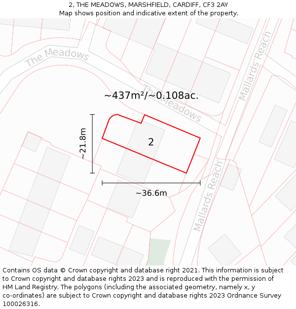 2, THE MEADOWS, MARSHFIELD, CARDIFF, CF3 2AY: Plot and title map