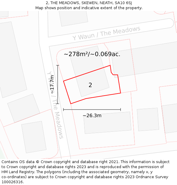 2, THE MEADOWS, SKEWEN, NEATH, SA10 6SJ: Plot and title map