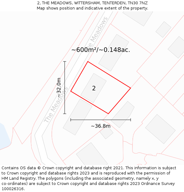 2, THE MEADOWS, WITTERSHAM, TENTERDEN, TN30 7NZ: Plot and title map