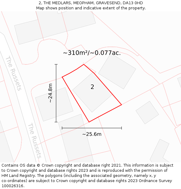 2, THE MEDLARS, MEOPHAM, GRAVESEND, DA13 0HD: Plot and title map