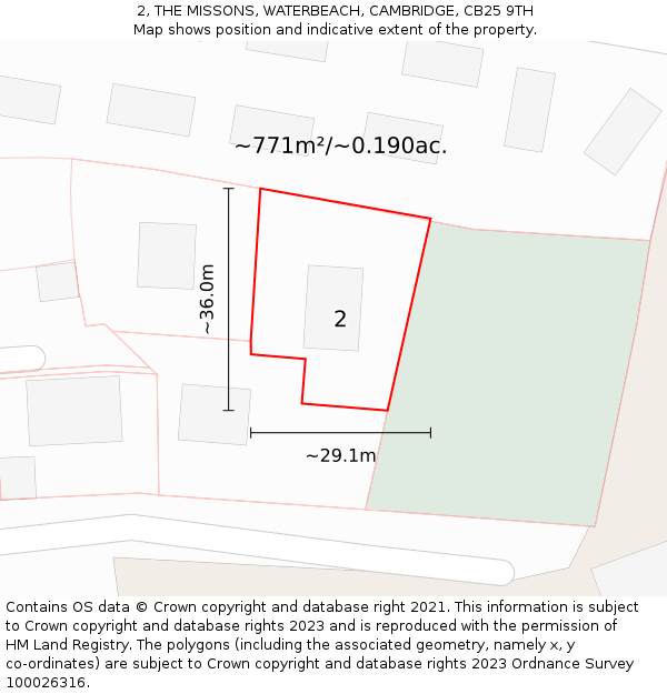 2, THE MISSONS, WATERBEACH, CAMBRIDGE, CB25 9TH: Plot and title map