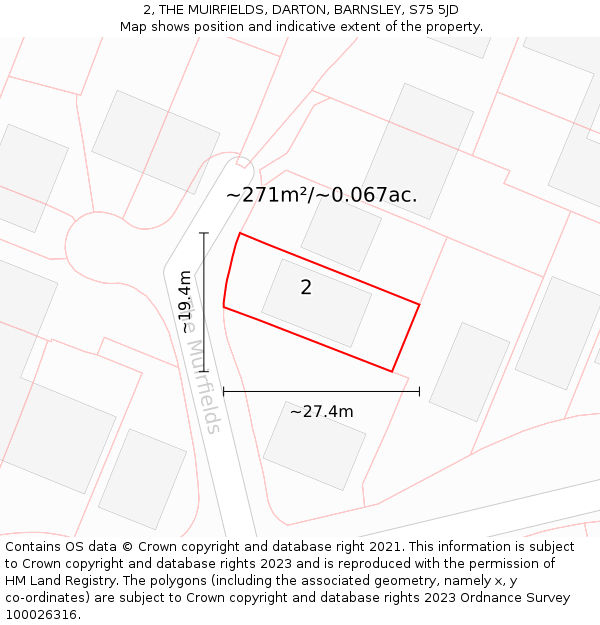 2, THE MUIRFIELDS, DARTON, BARNSLEY, S75 5JD: Plot and title map