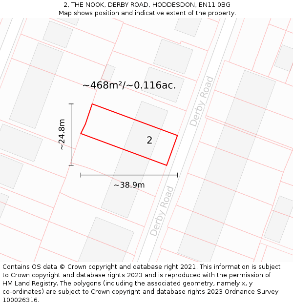 2, THE NOOK, DERBY ROAD, HODDESDON, EN11 0BG: Plot and title map