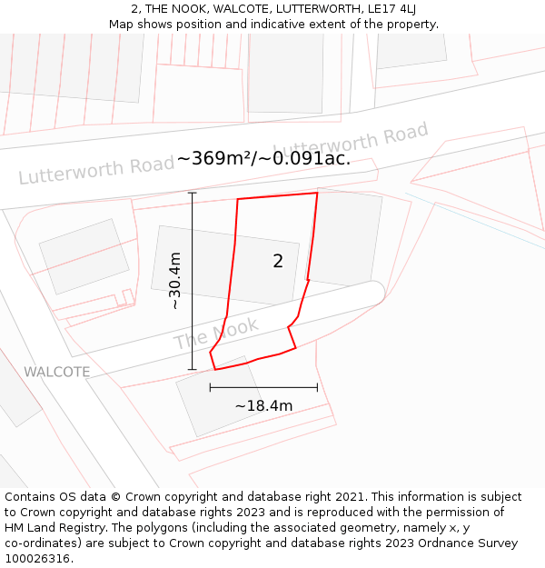 2, THE NOOK, WALCOTE, LUTTERWORTH, LE17 4LJ: Plot and title map