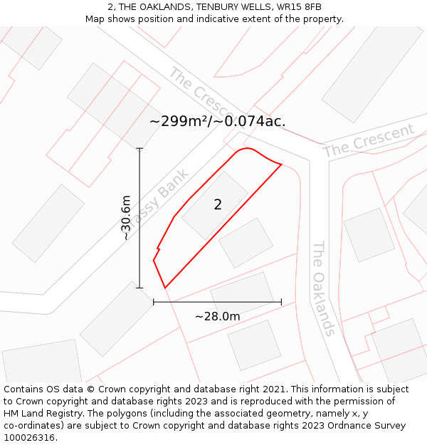 2, THE OAKLANDS, TENBURY WELLS, WR15 8FB: Plot and title map
