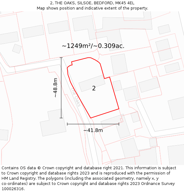 2, THE OAKS, SILSOE, BEDFORD, MK45 4EL: Plot and title map