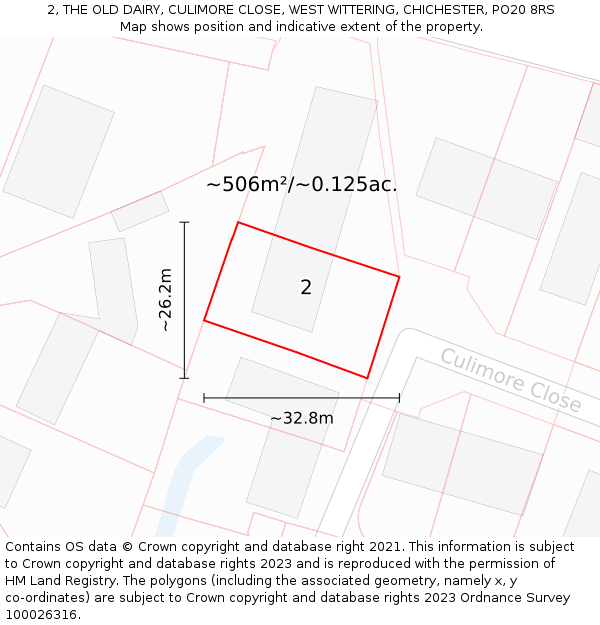 2, THE OLD DAIRY, CULIMORE CLOSE, WEST WITTERING, CHICHESTER, PO20 8RS: Plot and title map