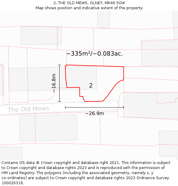 2, THE OLD MEWS, OLNEY, MK46 5GW: Plot and title map