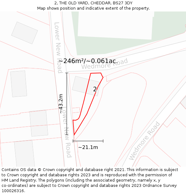2, THE OLD YARD, CHEDDAR, BS27 3DY: Plot and title map