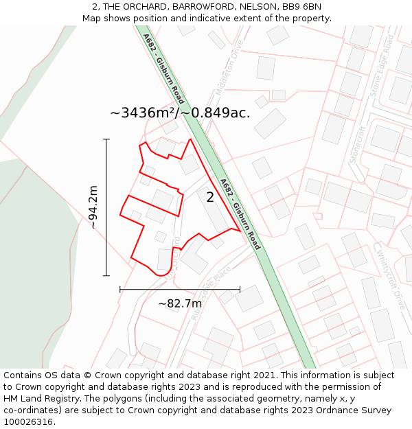 2, THE ORCHARD, BARROWFORD, NELSON, BB9 6BN: Plot and title map