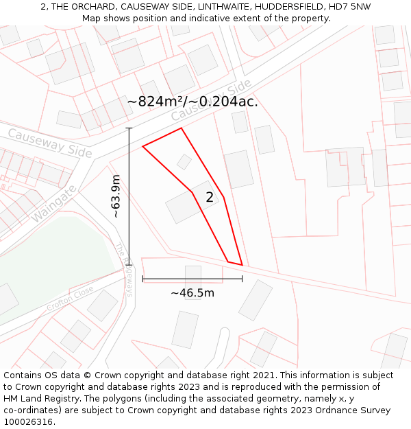 2, THE ORCHARD, CAUSEWAY SIDE, LINTHWAITE, HUDDERSFIELD, HD7 5NW: Plot and title map