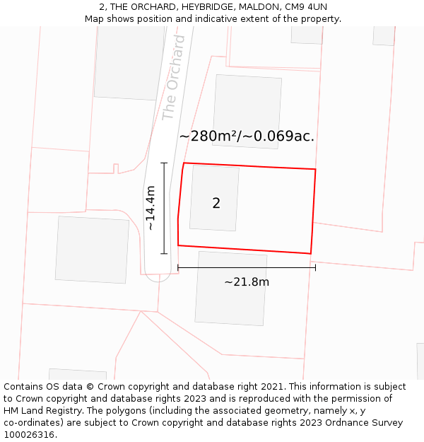 2, THE ORCHARD, HEYBRIDGE, MALDON, CM9 4UN: Plot and title map