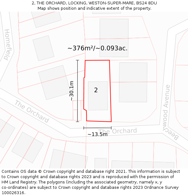 2, THE ORCHARD, LOCKING, WESTON-SUPER-MARE, BS24 8DU: Plot and title map