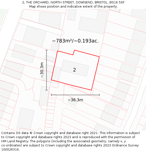 2, THE ORCHARD, NORTH STREET, DOWNEND, BRISTOL, BS16 5SF: Plot and title map