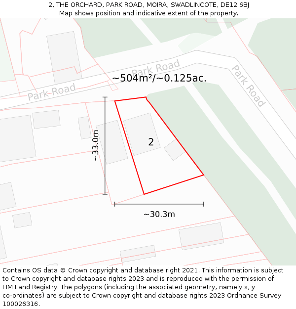 2, THE ORCHARD, PARK ROAD, MOIRA, SWADLINCOTE, DE12 6BJ: Plot and title map