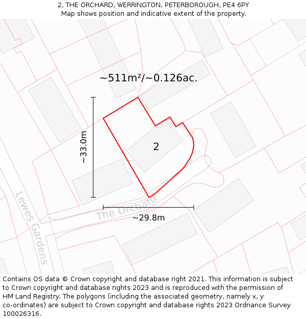 2, THE ORCHARD, WERRINGTON, PETERBOROUGH, PE4 6PY: Plot and title map