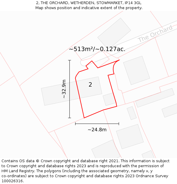 2, THE ORCHARD, WETHERDEN, STOWMARKET, IP14 3GL: Plot and title map