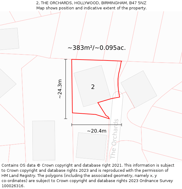 2, THE ORCHARDS, HOLLYWOOD, BIRMINGHAM, B47 5NZ: Plot and title map