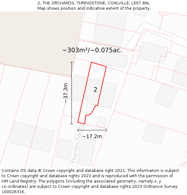 2, THE ORCHARDS, THRINGSTONE, COALVILLE, LE67 8AL: Plot and title map